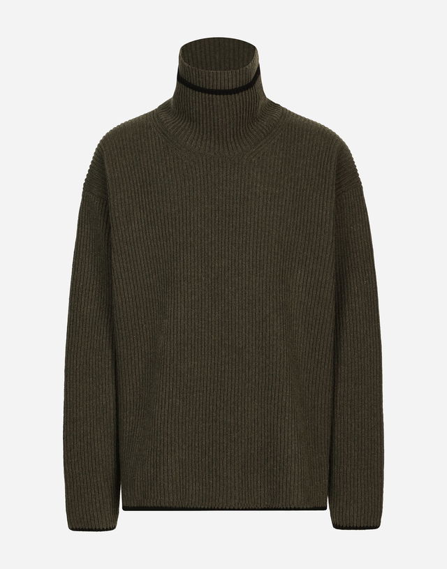 Wool Fisherman's Rib-knit Sweater With Double Turtleneck