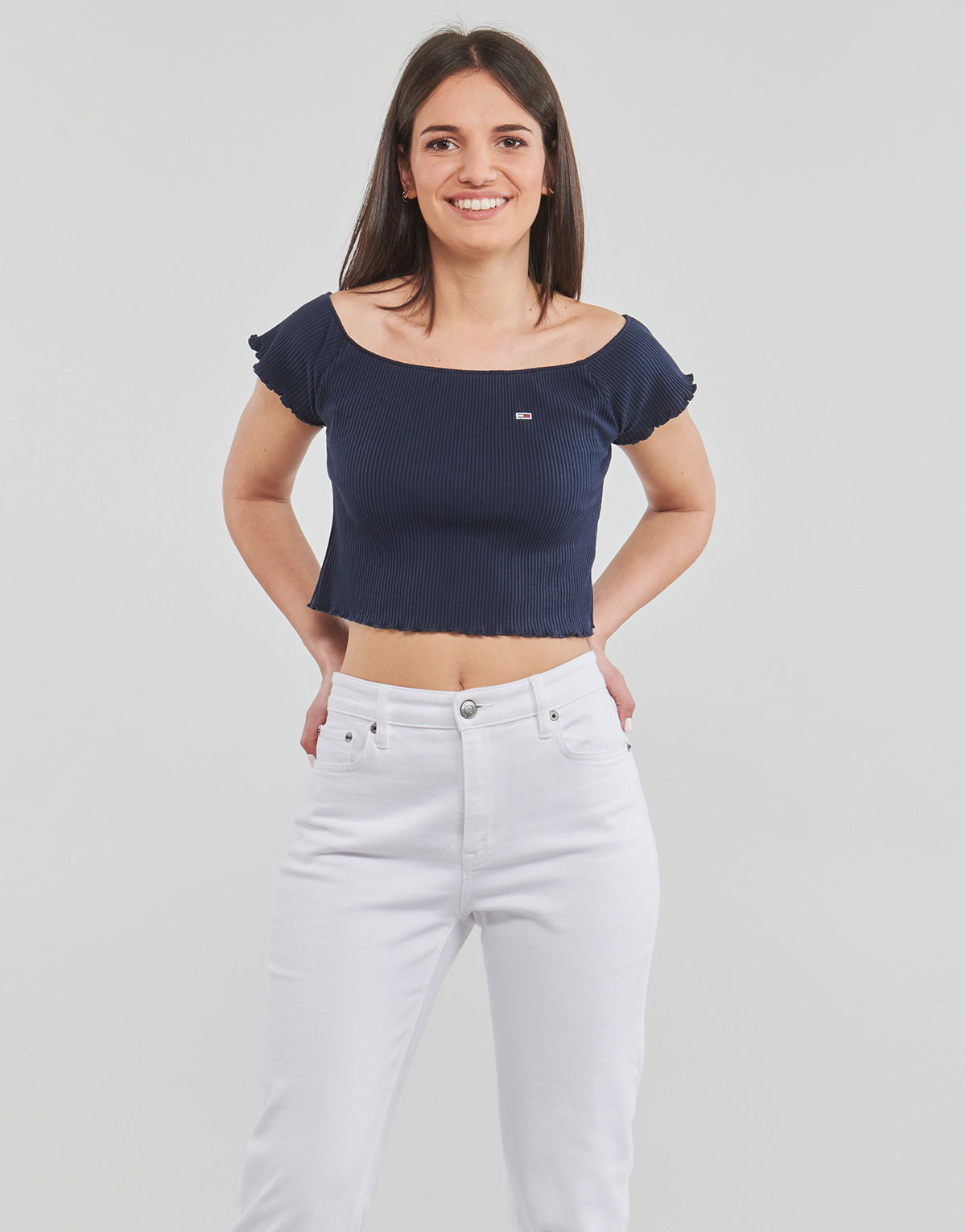Съкратен топ Tommy Hilfiger CROP RIB OFF SHOULDER TOP Тъмно синьо | DW0DW12599C87, 1