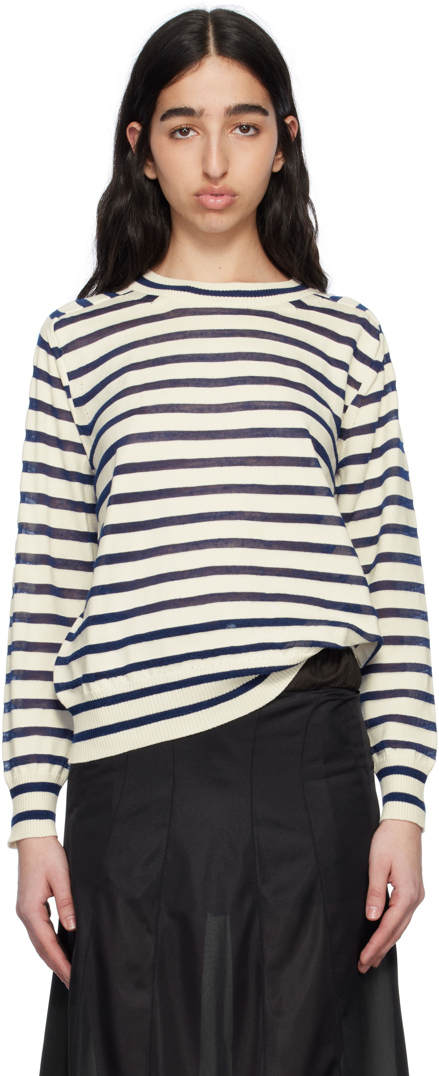 Пуловер Comme des Garçons Comme Des Garçons Horizontal Stripe Cotton Sweater Бяло | TO-N007-S25, 0
