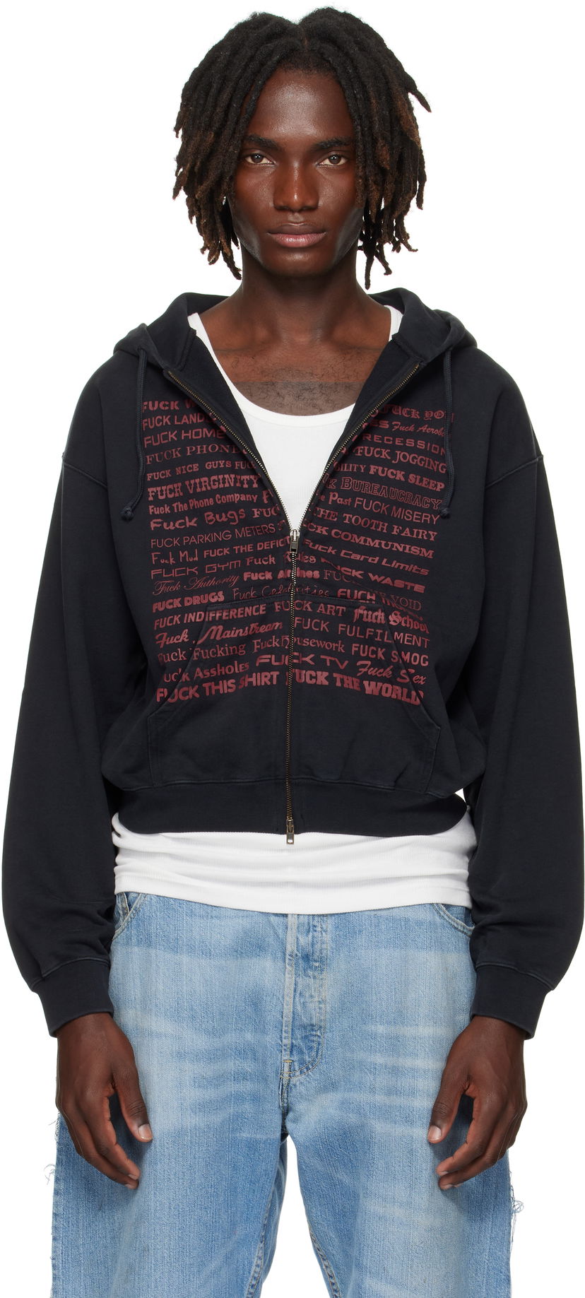 Суитчър VETEMENTS VETEMENTS 'Fuck' Fitted Zip-Up Hoodie Черно | UH76ZU660B