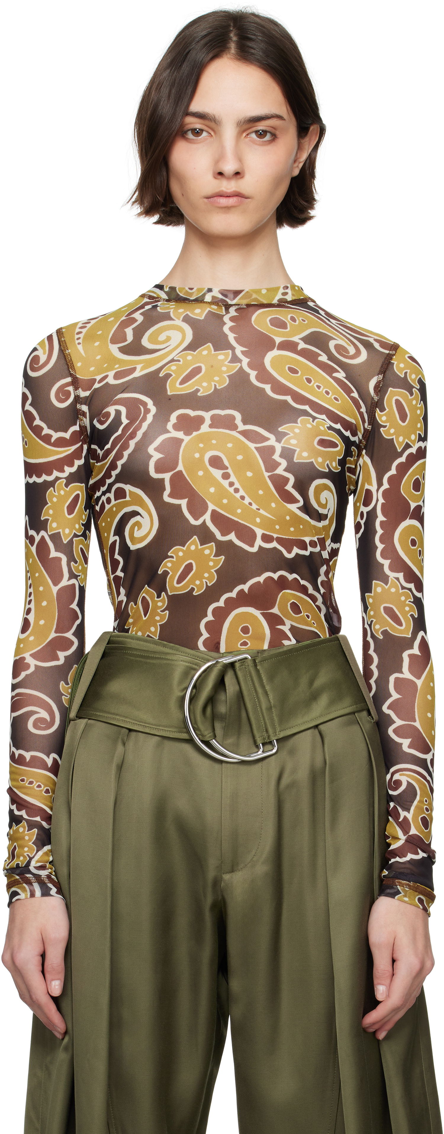 Тениска JW Anderson JW Anderson Paisley Mesh Long Sleeve T-Shirt Кафяво | JO0138-PG1788, 0