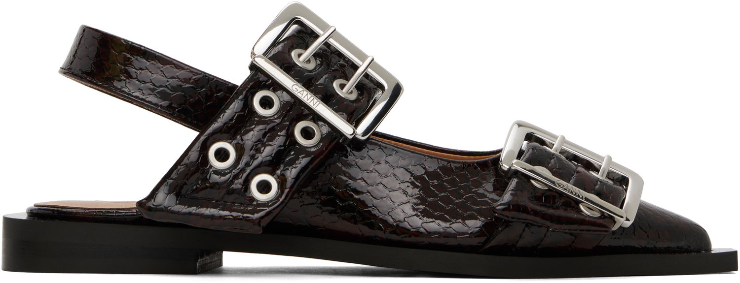 Колани GANNI GANNI Snake Buckle Flats Кафяво | S2951, 0