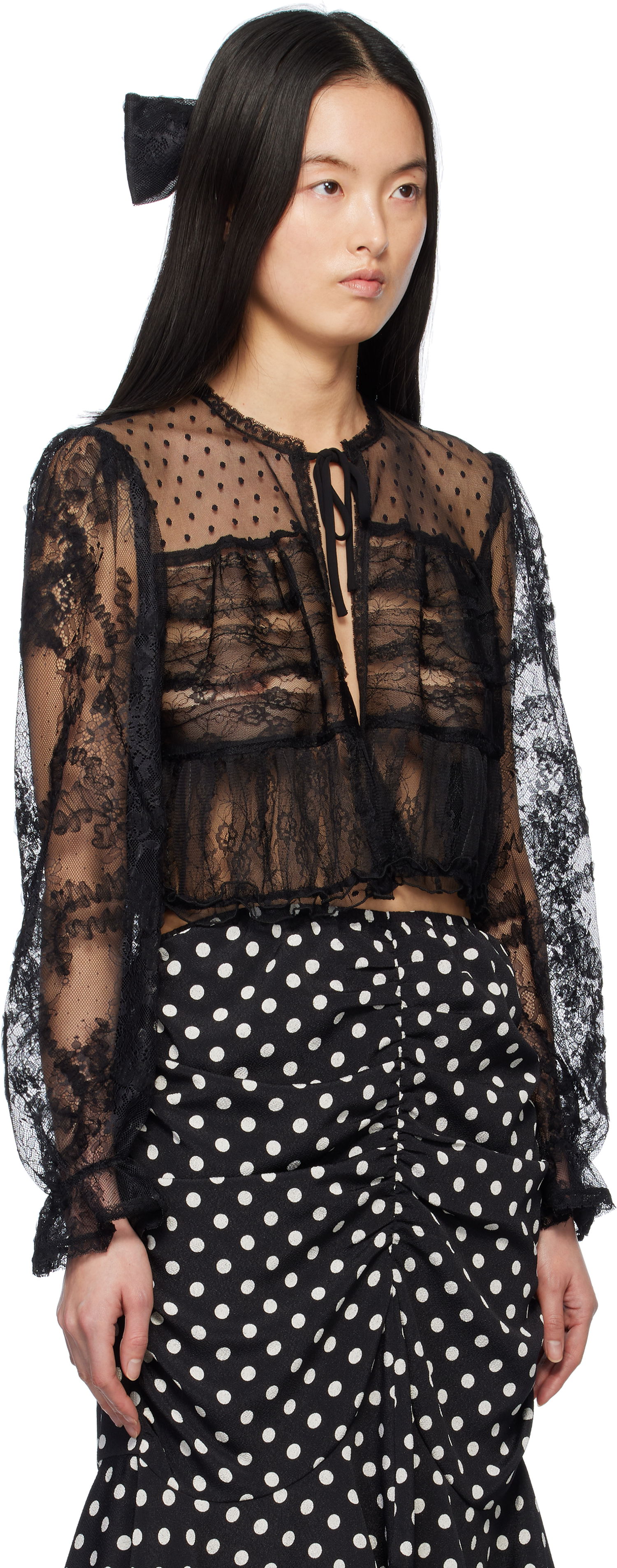 Пуловер Anna Sui Anna Sui Lace Combo Cardigan Черно | 1125M30, 1