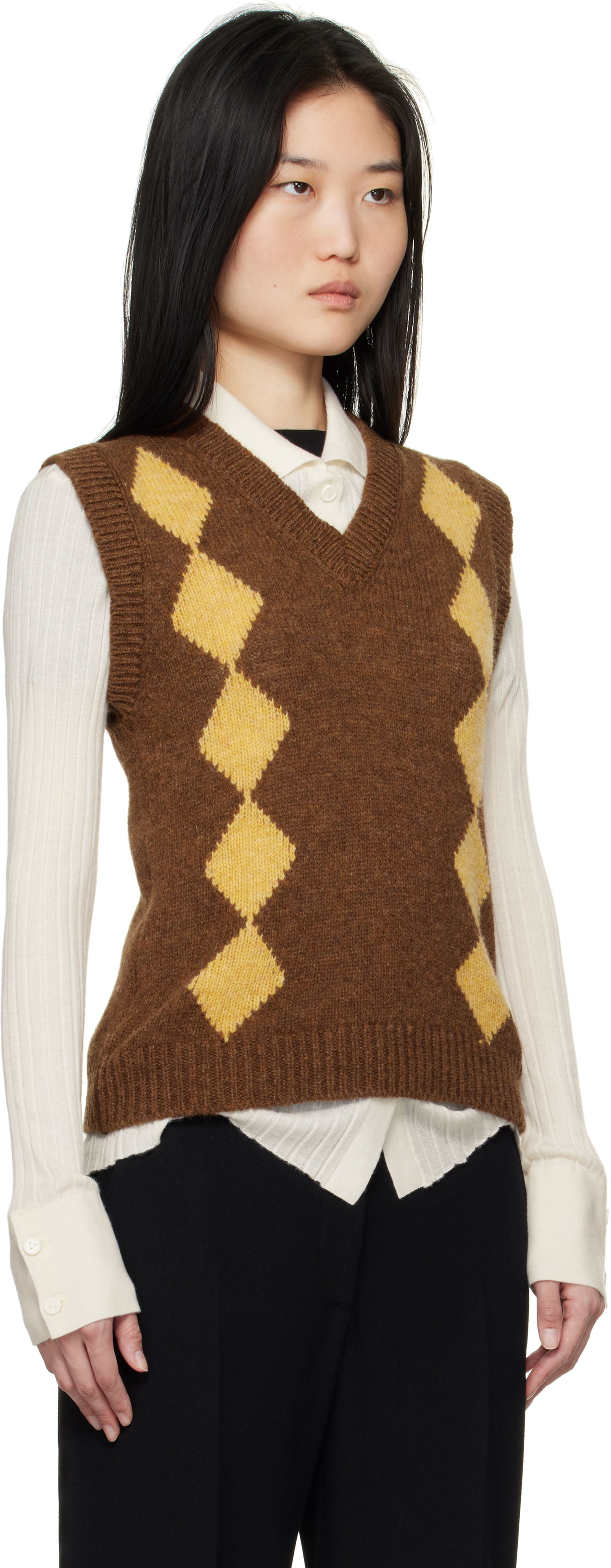 Пуловер &Daughter &Daughter Shetland Argyle Vest Кафяво | WLR2303, 1