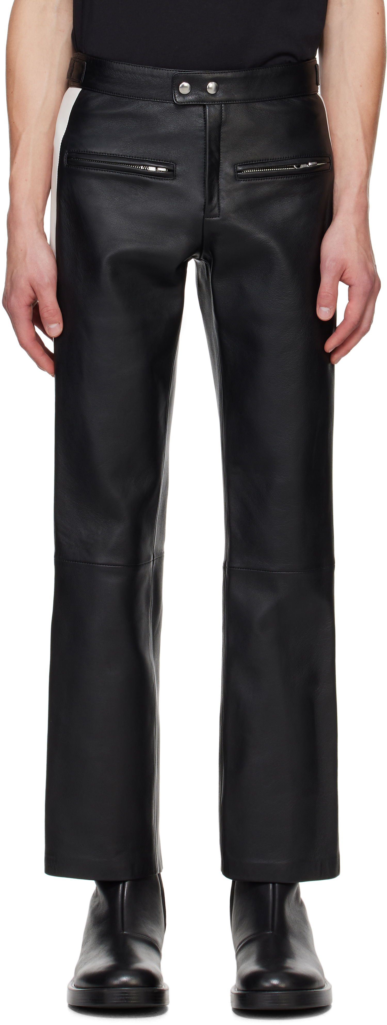 Панталони Courrèges Courrèges Contrast Band Biker Leather Pants Черно | 324LPA245CV0005, 0