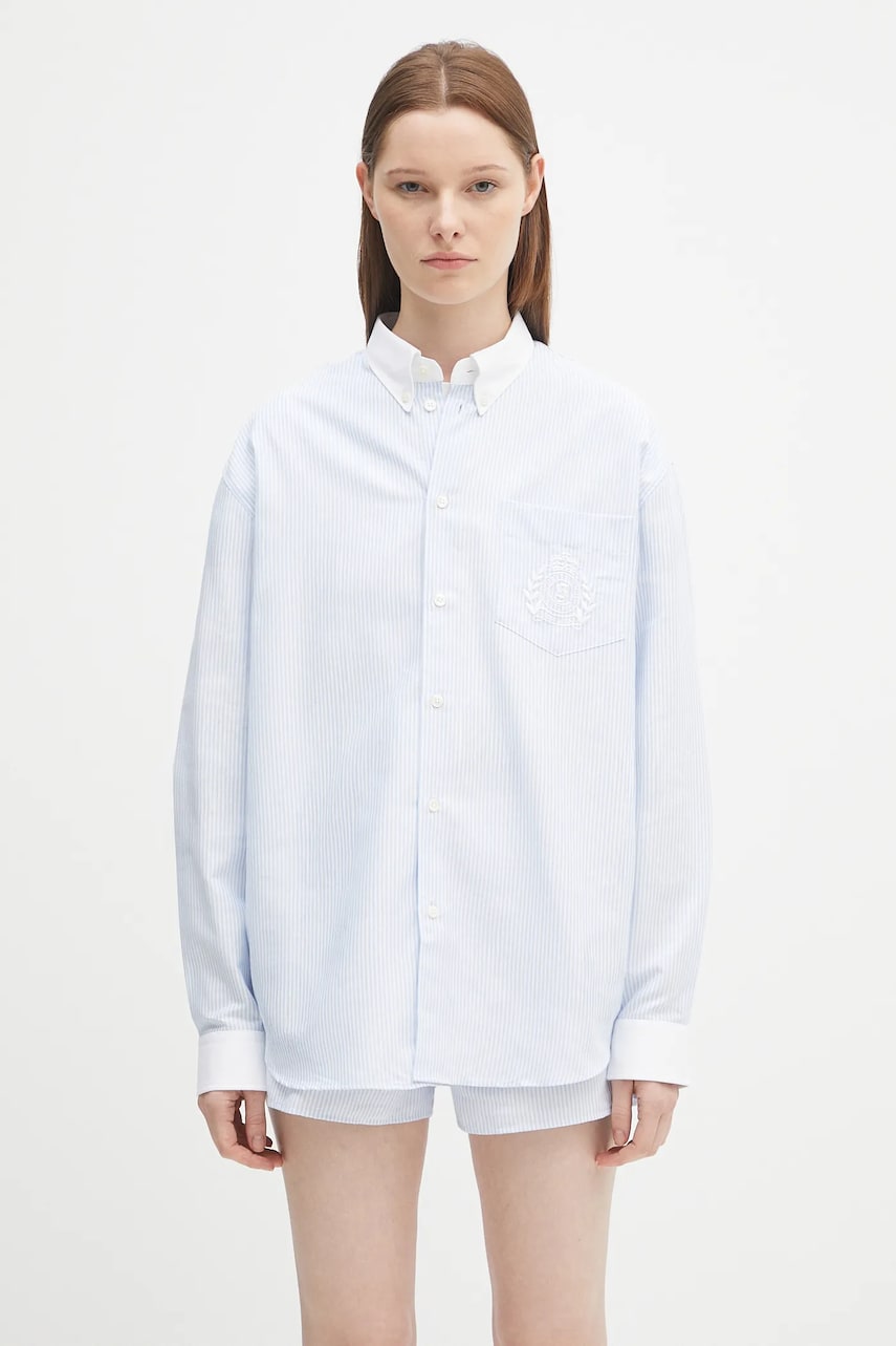Риза Sporty & Rich Sporty & Rich H&W Crest Oversized Oxford Shirt Синьо | SI025620243ST03, 0