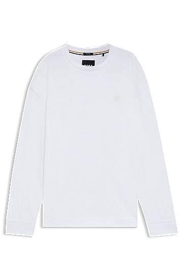 Тениска BOSS Mercerised-cotton T-shirt with Double B monogram Бяло | 50557846, 0