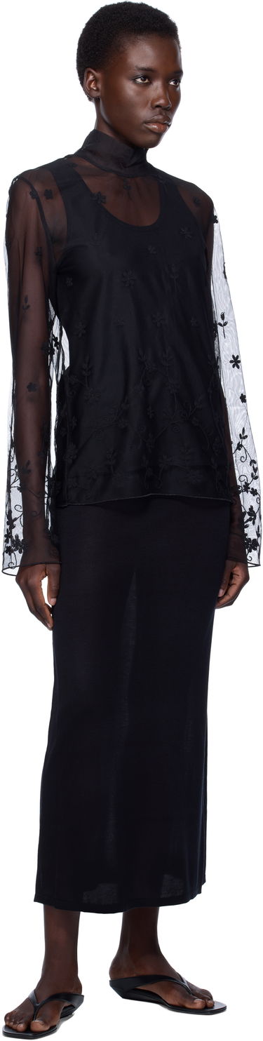 Риза TOTEME TOTEME Floral Tulle Mock Neck Blouse Черно | 253-WRT0546-FB0431, 3