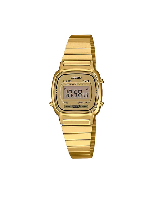 Digital Watch With Gold Tone Stainless Steel Strap