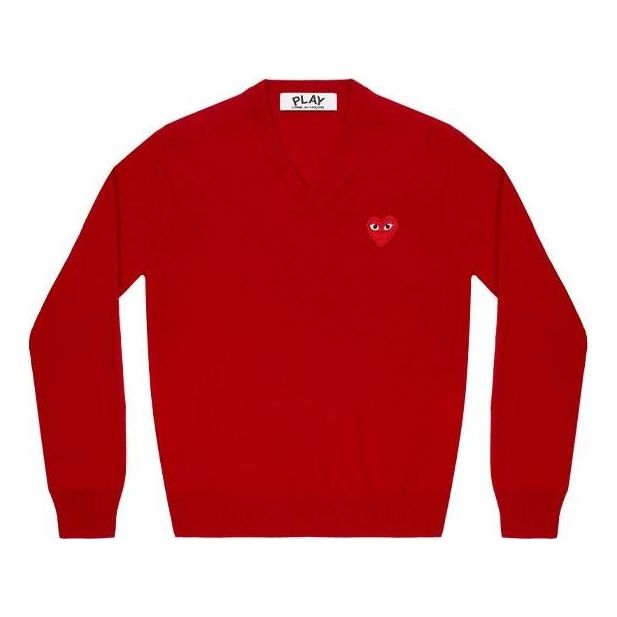 Пуловер Comme des Garçons COMME des GARCONS PLAY Women's Long Sleeve V-Neck Sweater Червено | AZ-N001-051-5, 0