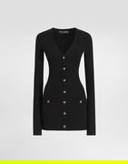 Virgin Wool Ribbed V-Neck Cardigan with Decorative Button Front