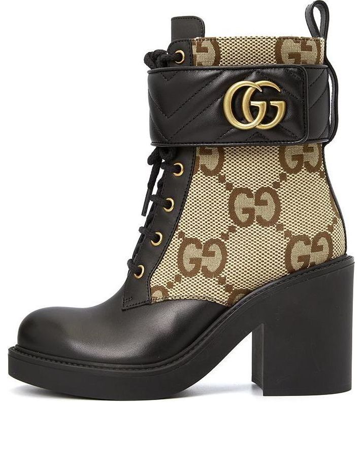 Кецове и обувки Gucci Double G Monogram Canvas Lace-up Ankle Boot Черно | 719849-AABD0-1183