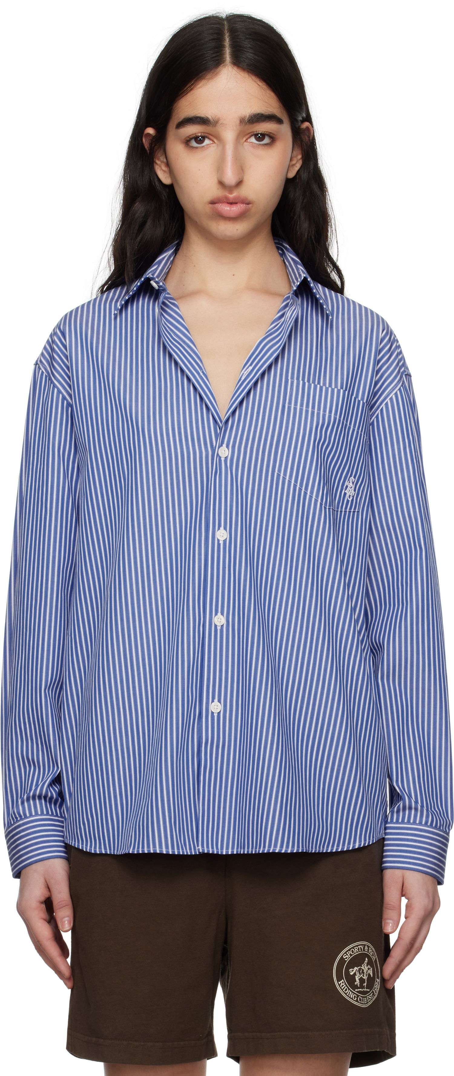 Риза Sporty & Rich Sporty & Rich Oversized 'SRC' Shirt Синьо | SI006612302ST02, 0