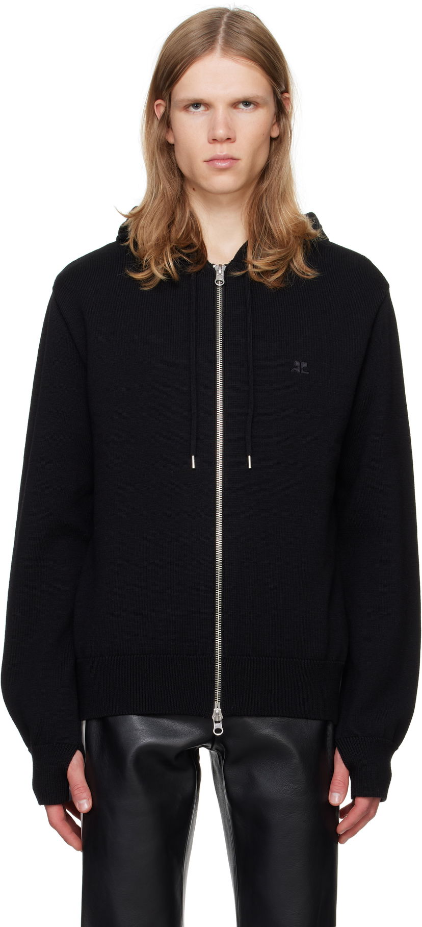 Суитчър Courrèges Zipped Wool Hoodie Черно | 324MHO034FI0036