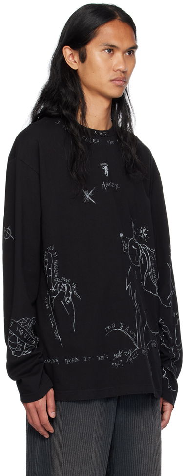 Пуловер We11done We11done Graphic Long Sleeve T-Shirt Черно | WD-TT2-24-756-U-BK, 1