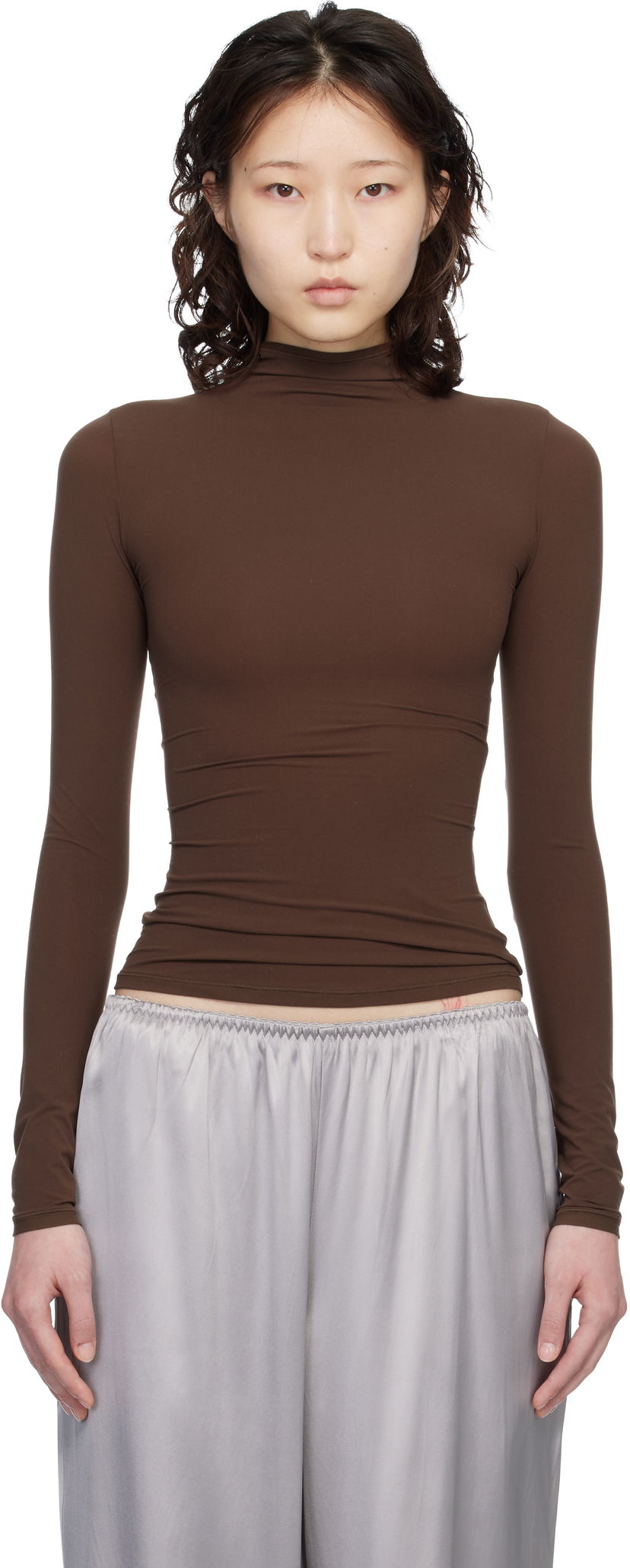 Пуловер SKIMS Fits Everybody Turtleneck Top Кафяво | LS-LST-9050W