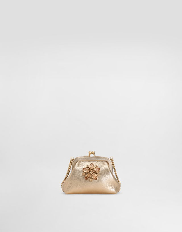 Laminated Calfskin Crystal Embellished Clutch Bag