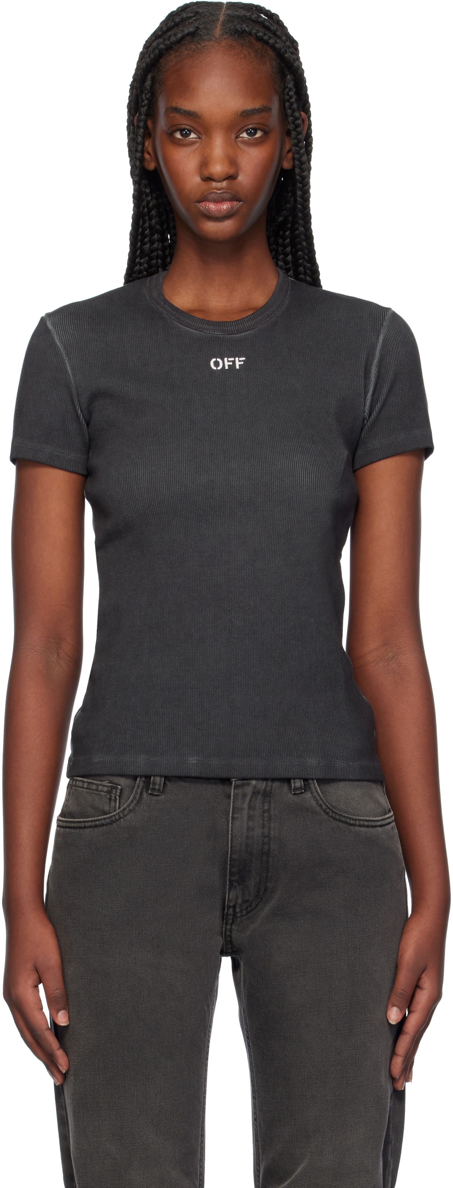 Тениска Off-White Rib Basic T-shirt Сиво | OWAA065F24JER0010701, 0