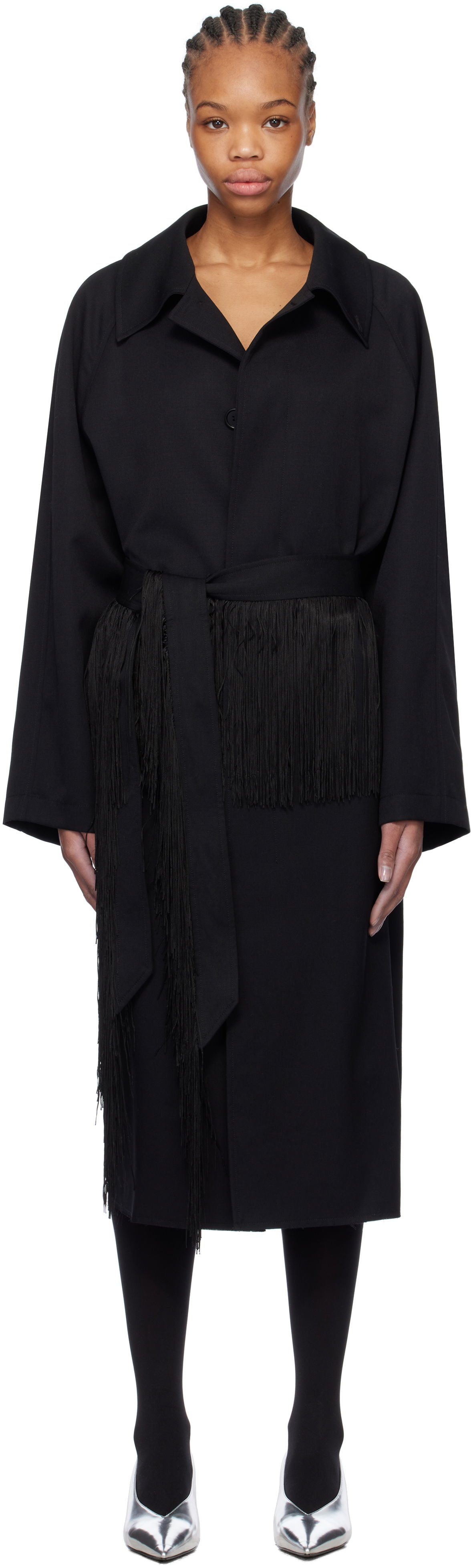 Палта Maison Margiela MM6 Maison Margiela Wool Gabardine Trench Coat with Fringed Belt Черно | S52AH0079 S78542, 0