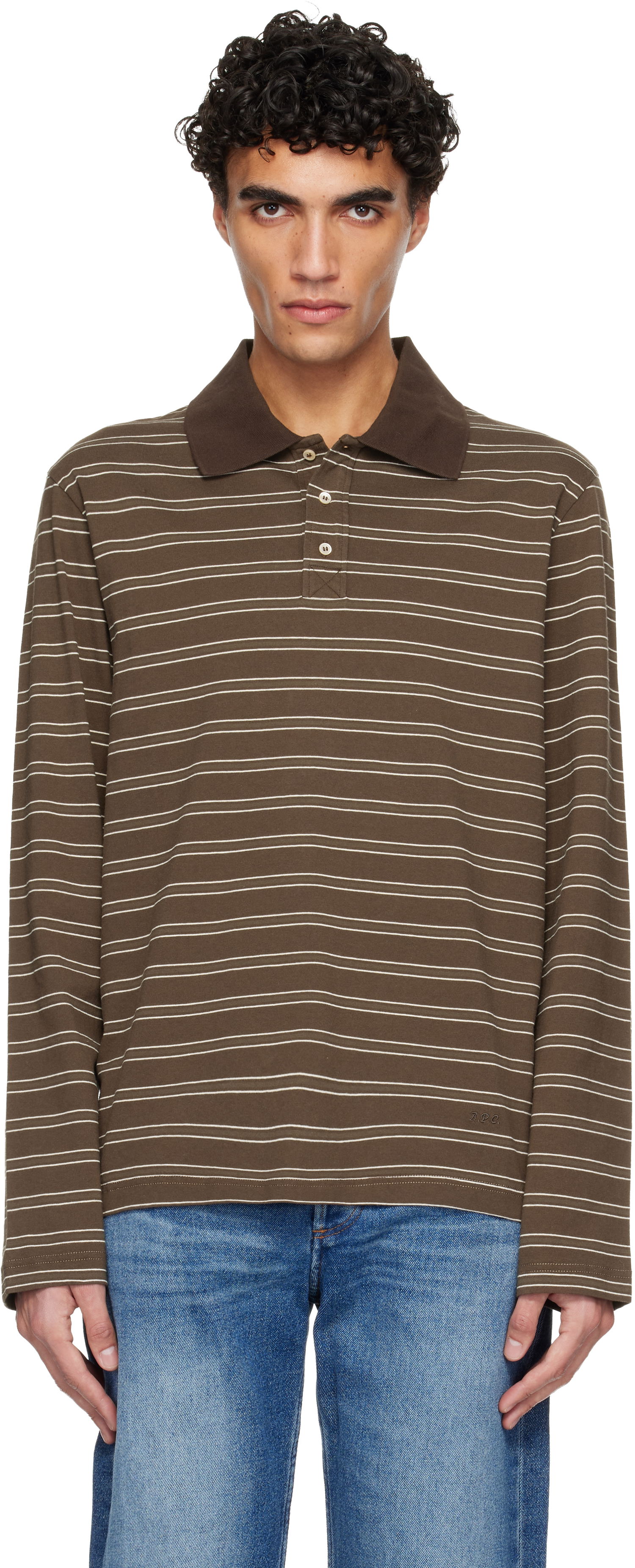 Поло тениска A.P.C. A.P.C. Long-Sleeve Striped Polo Кафяво | COHLV-H26519, 0