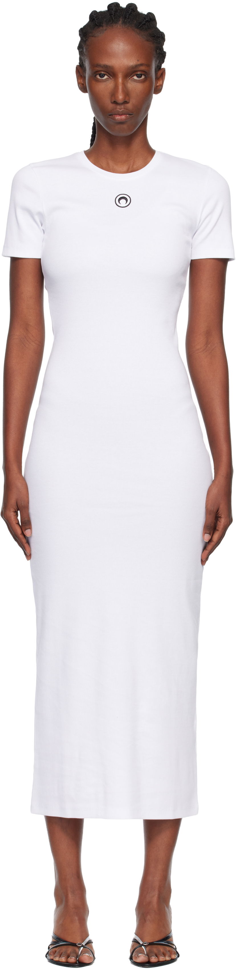 Pокля Marine Serre Marine Serre Moon Logo Ribbed Jersey Tube Maxi Dress Бяло | WDR057A CJER0011