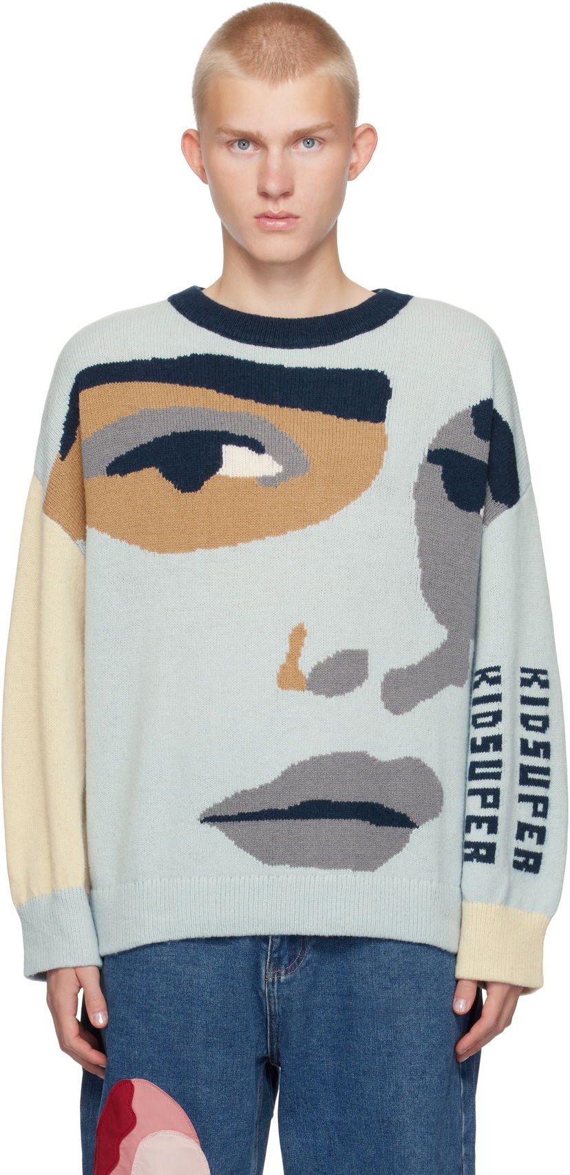 Пуловер KidSuper Boxy Face Sweater Синьо | AW24-SW-11