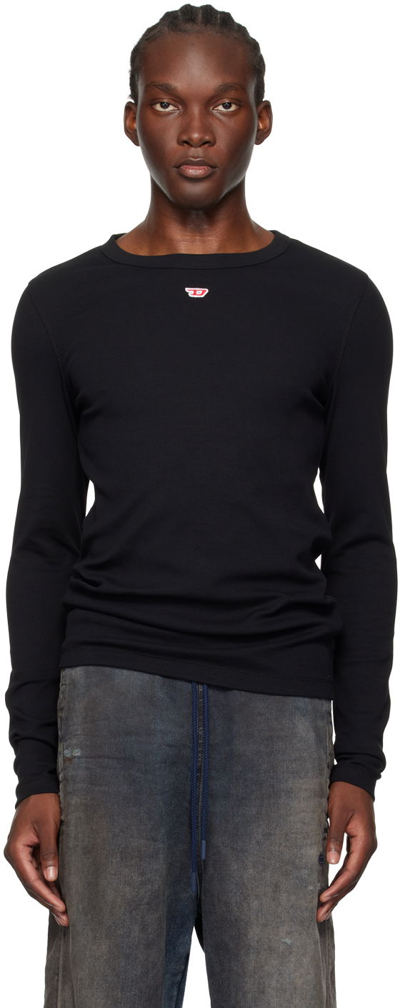 Тениска Diesel Long Sleeve Ribbed T-Shirt Черно | A14951-0EJAI-9XX