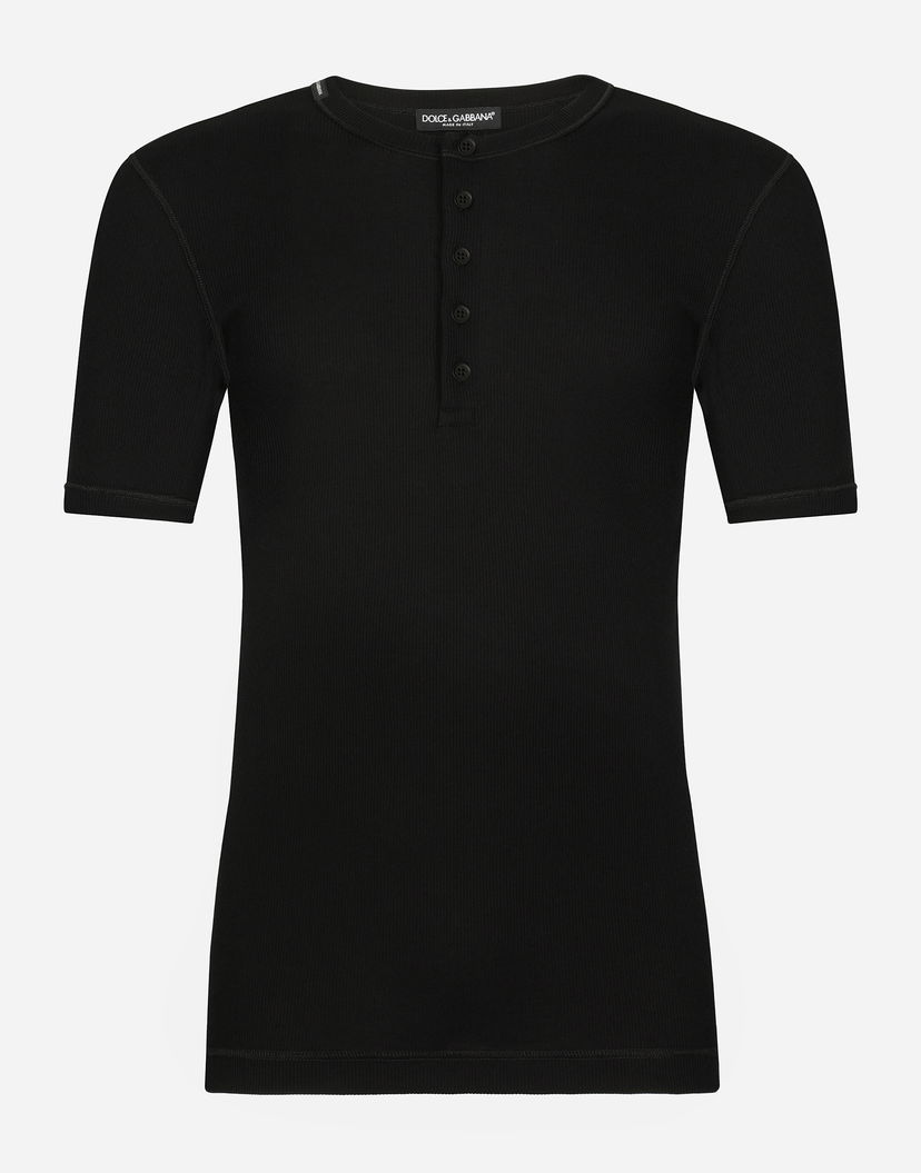 Тениска Dolce & Gabbana Fine-rib Cotton Granddad-neck Черно | G8MC5TFU7AVN0000