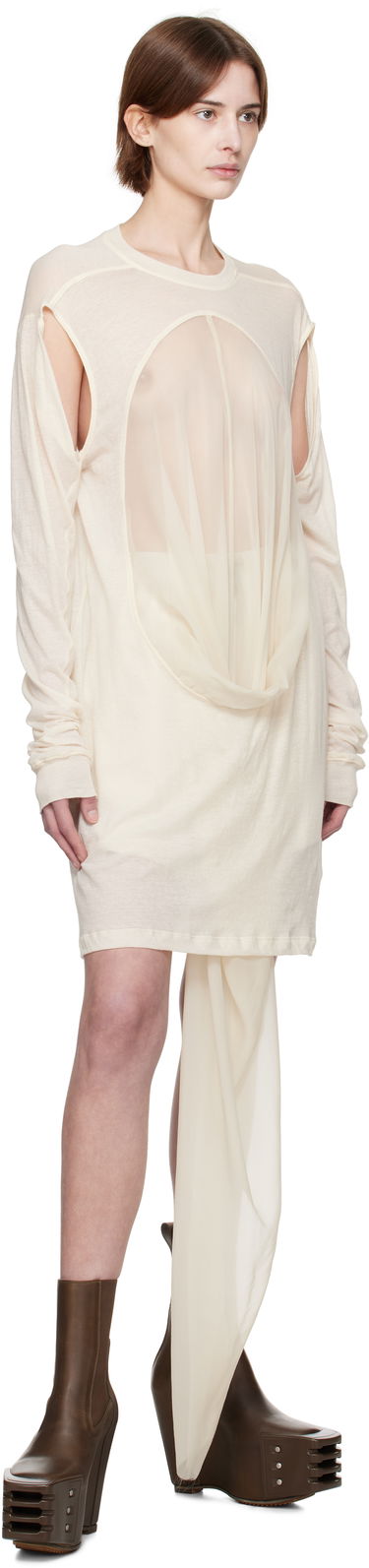 Pокля Rick Owens Rick Owens Draped Long Sleeve T-Shirt Бежово | RP01E7205 UCS, 3