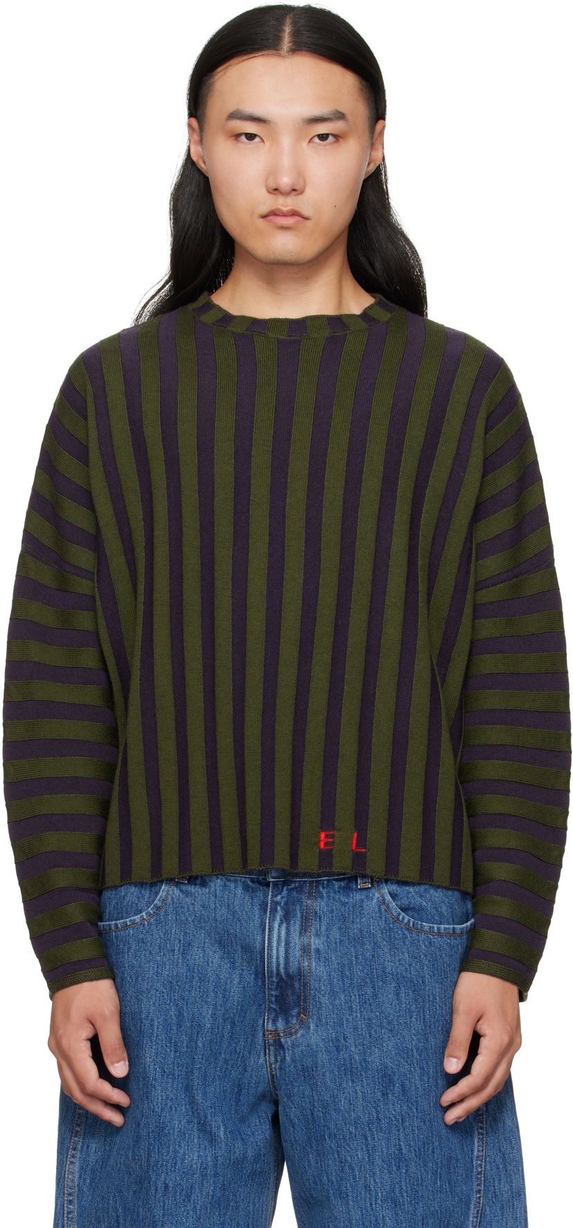 Пуловер Eckhaus Latta Eckhaus Latta Striped Cropped Sweater Лилаво | 8026-EL-PF25-M