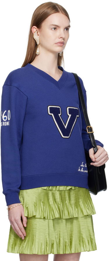Суитчър Valentino Valentino Embroidered Cotton V-Neck Sweatshirt Синьо | 7B3MF24V9KY, 1