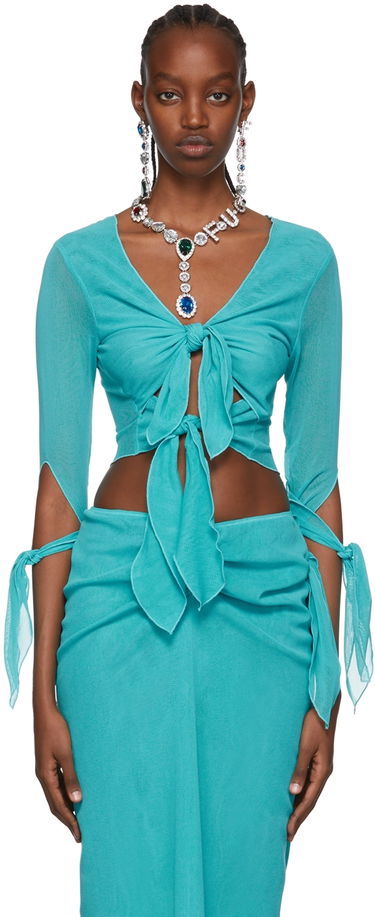 Съкратен топ Anna Sui Tie-Front Long Sleeve T-Shirt Тюркоазено | 522C24, 0