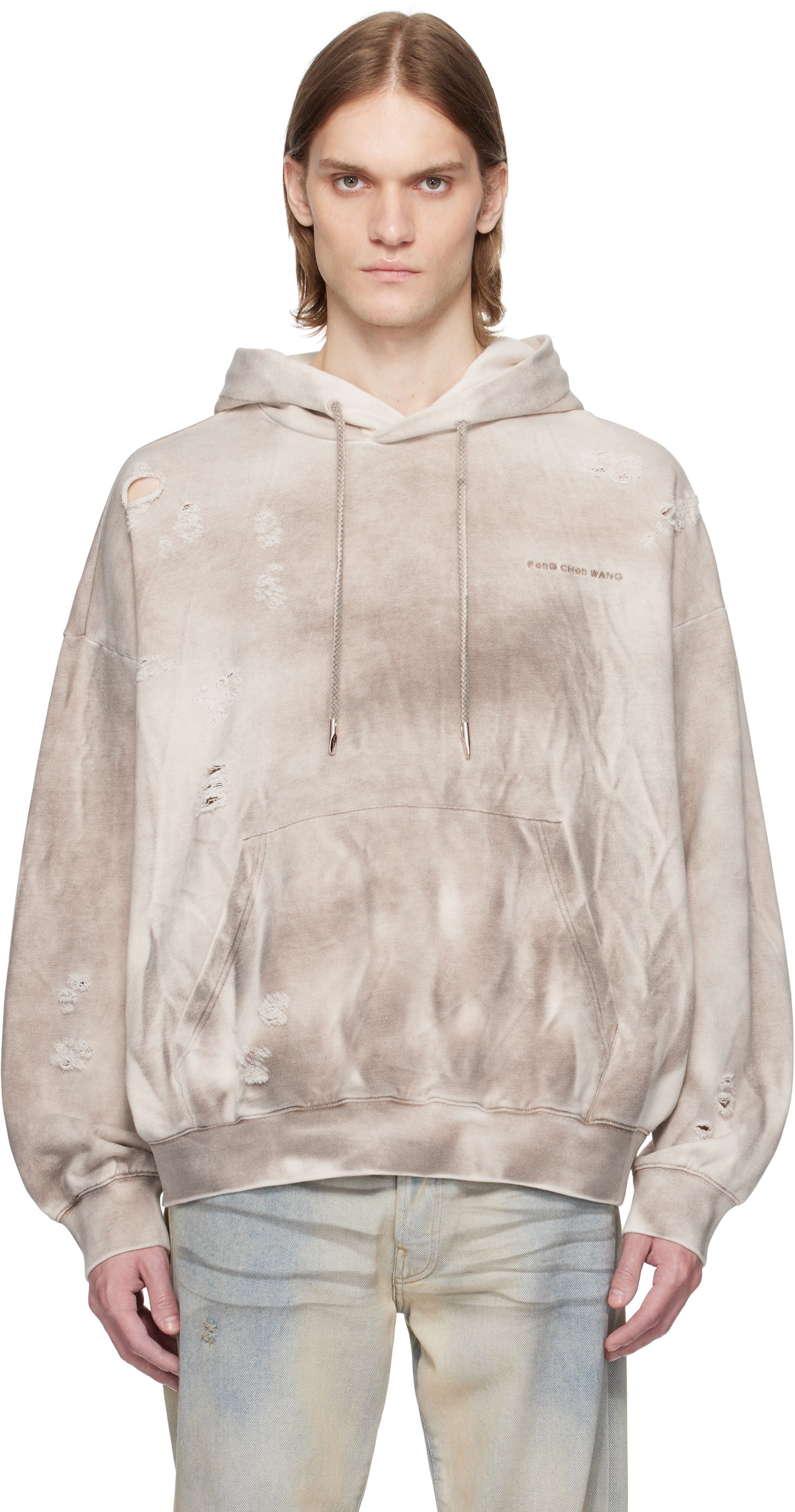 Суитчър Feng Chen Wang Feng Chen Wang Sandwashed Ripped Hoodie Бежово | FUS19HD03, 0