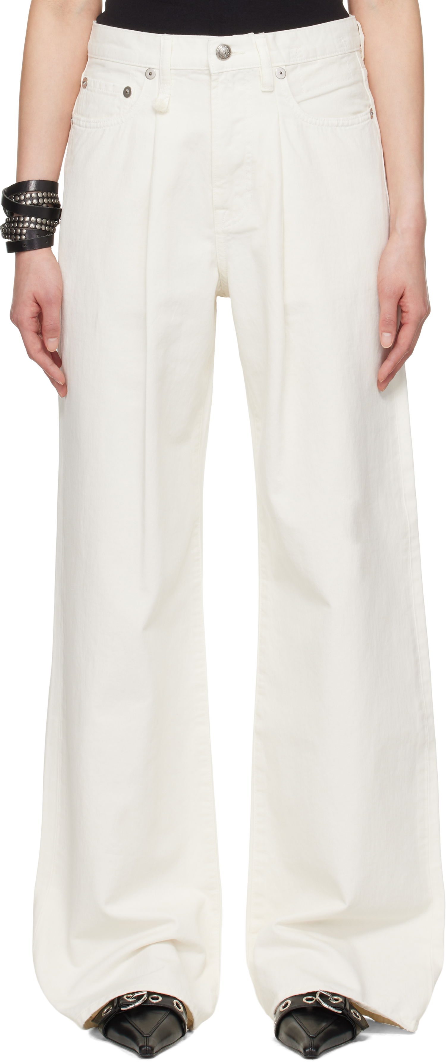 Дънки R13 R13 Damon Pleated Wide Leg Jeans Бяло | R13W3147-D298A, 0