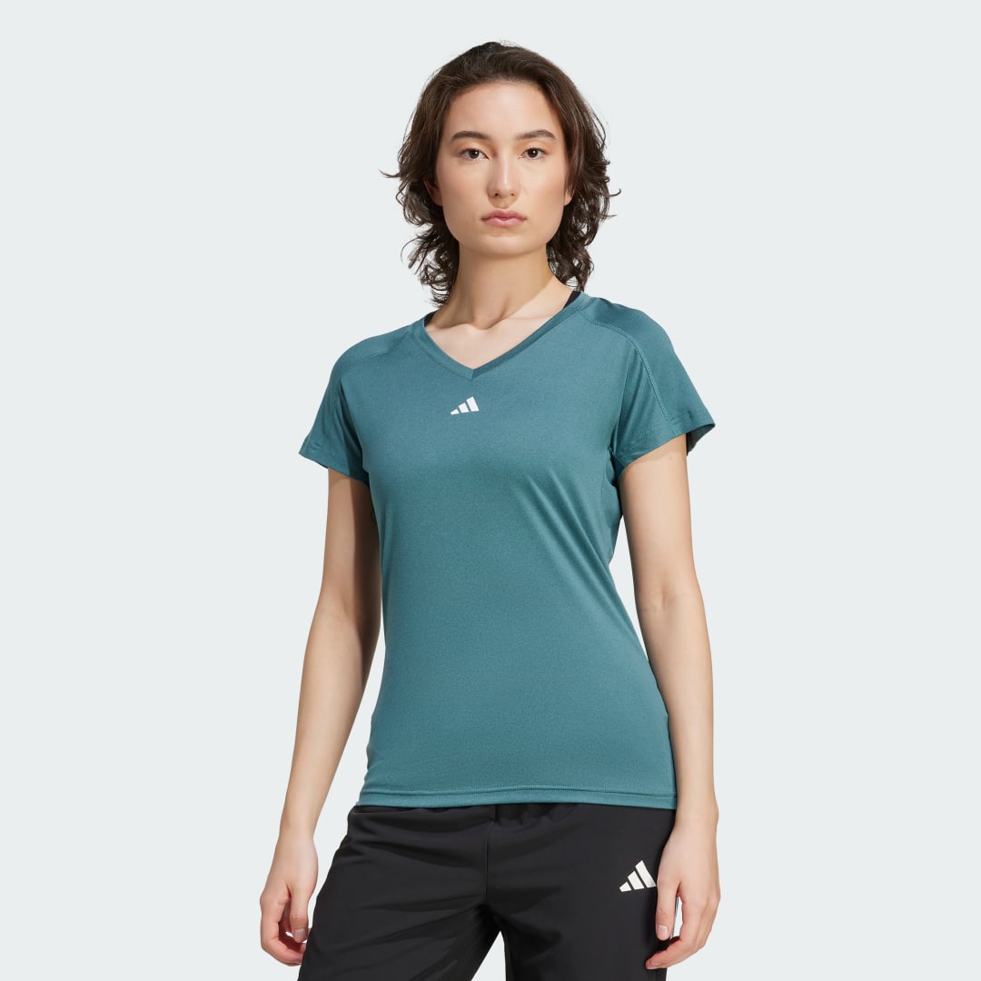 Тениска adidas Performance AEROREADY Train Essentials Minimal Branding V-Neck Tee Тюркоазено | JY2175, 0