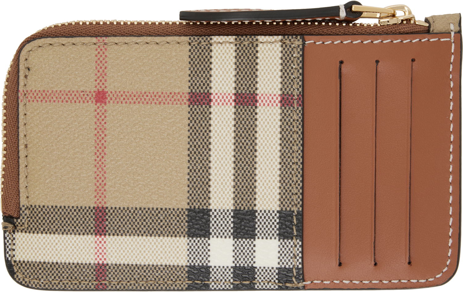 Портфейл Burberry Burberry Check Zip Card Holder Бежово | 8109804, 1