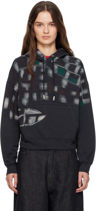 Суитчър Eckhaus Latta Eckhaus Latta Garment-Dyed Printed Hoodie Черно | 251-EL-PF25-P -, 0