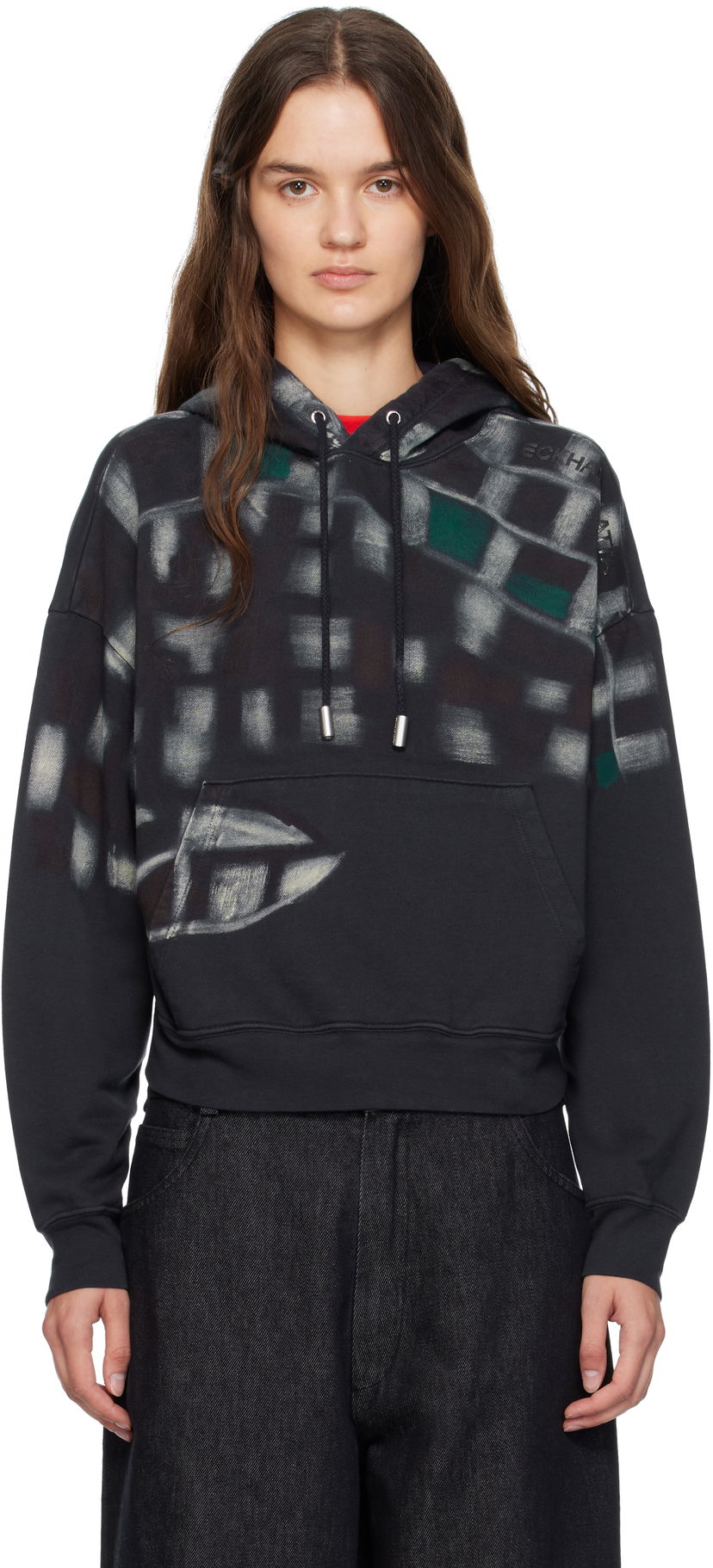 Суитчър Eckhaus Latta Eckhaus Latta Garment-Dyed Printed Hoodie Черно | 251-EL-PF25-P -