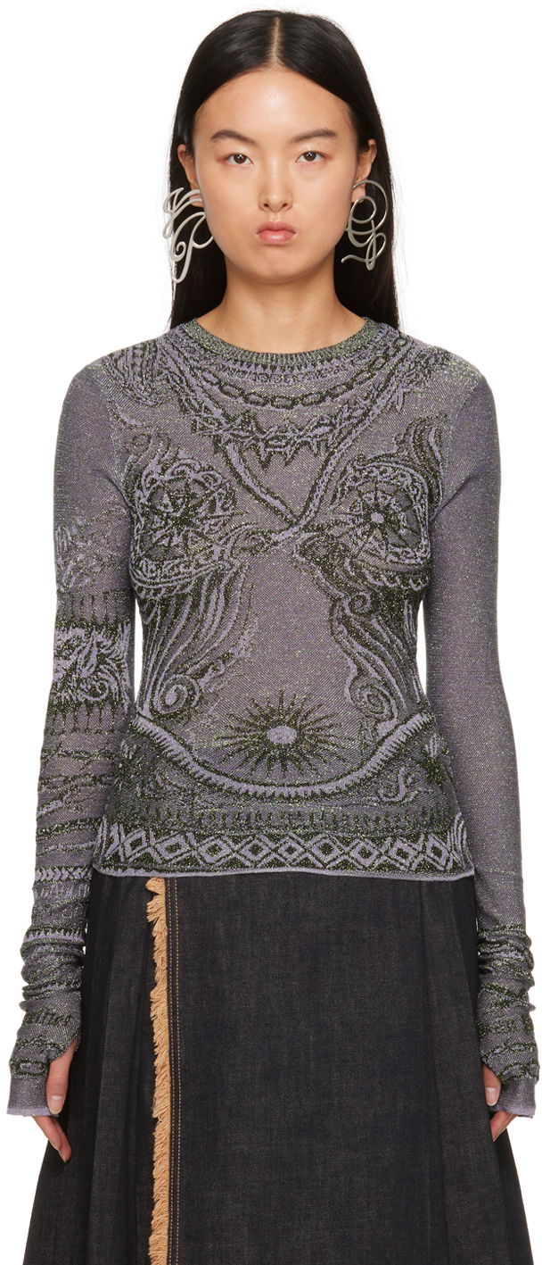 Jean Paul Gaultier Soleil Shimmering Patterned Long Sleeve T-Shirt