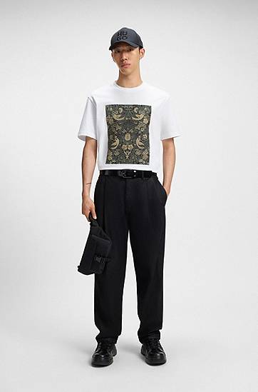 Тениска BOSS Printed Artwork Cotton-Jersey T-Shirt Бяло | 50545363, 1