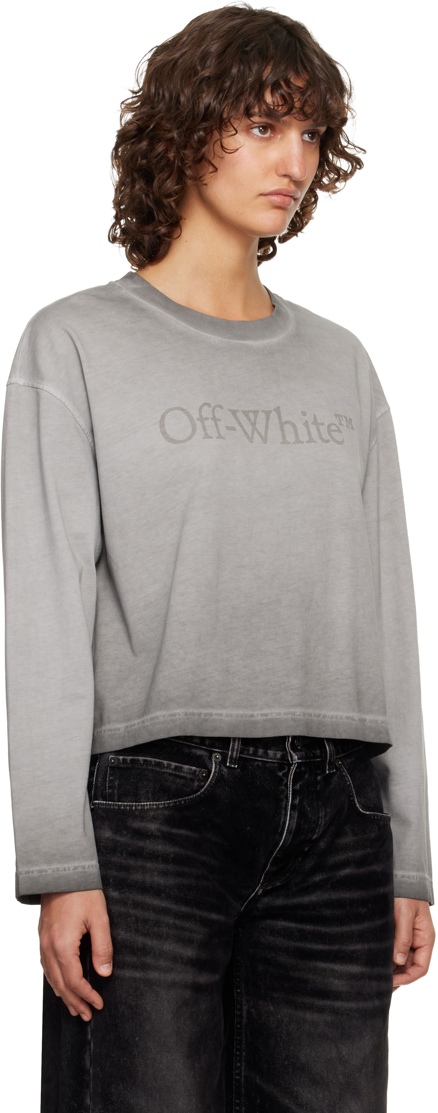Тениска Off-White Off-White Laundry Long Sleeve T-shirt Сиво | OWAB038F25JER0021111, 1