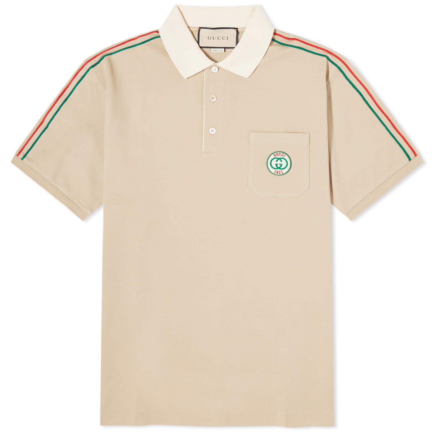 Поло тениска Gucci Pocket Logo Taped Polo Tee Бежово | 753078-XJFTN-2219, 0