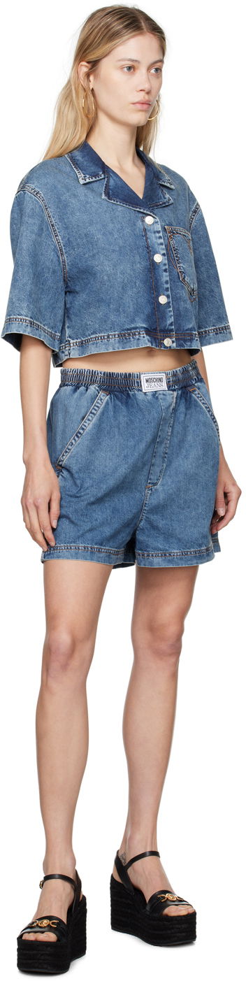 Риза Moschino Jeans Cropped Denim Shirt Синьо | 242K1A0202, 3