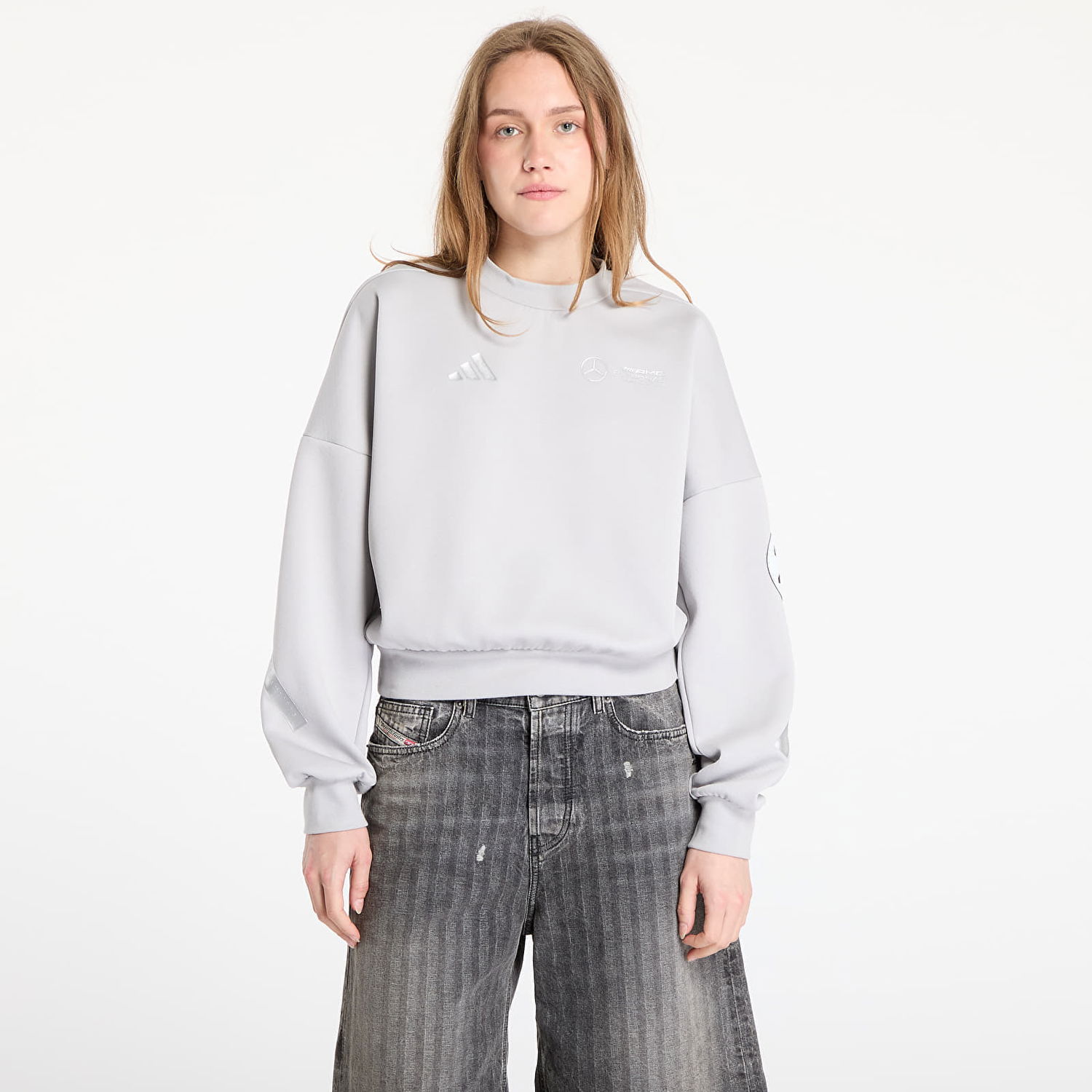 Суитчър adidas Performance Mercedes Cropped Sweatshirt Сиво | JW3480, 0