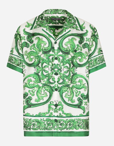 Риза Dolce & Gabbana Silk Twill Hawaiian Shirt With Majolica Print Зелено | G5JH9THI1S6H85DQ, 0