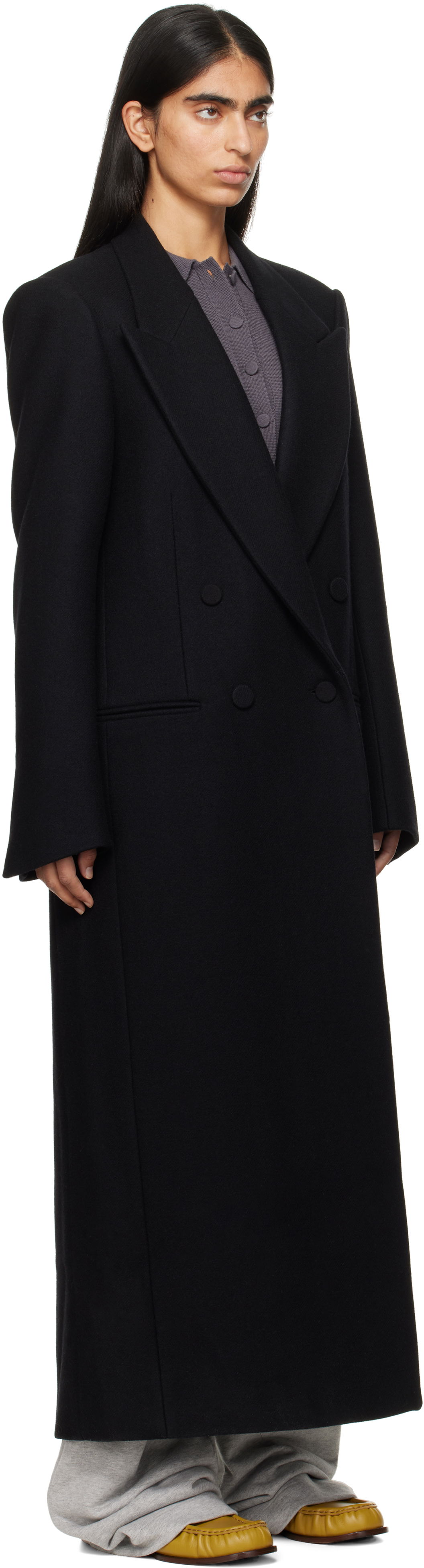 Тренчкот Dries Van Noten Dries Van Noten Wool Double-Breasted Maxi Coat Черно | 242-010216-9223, 1