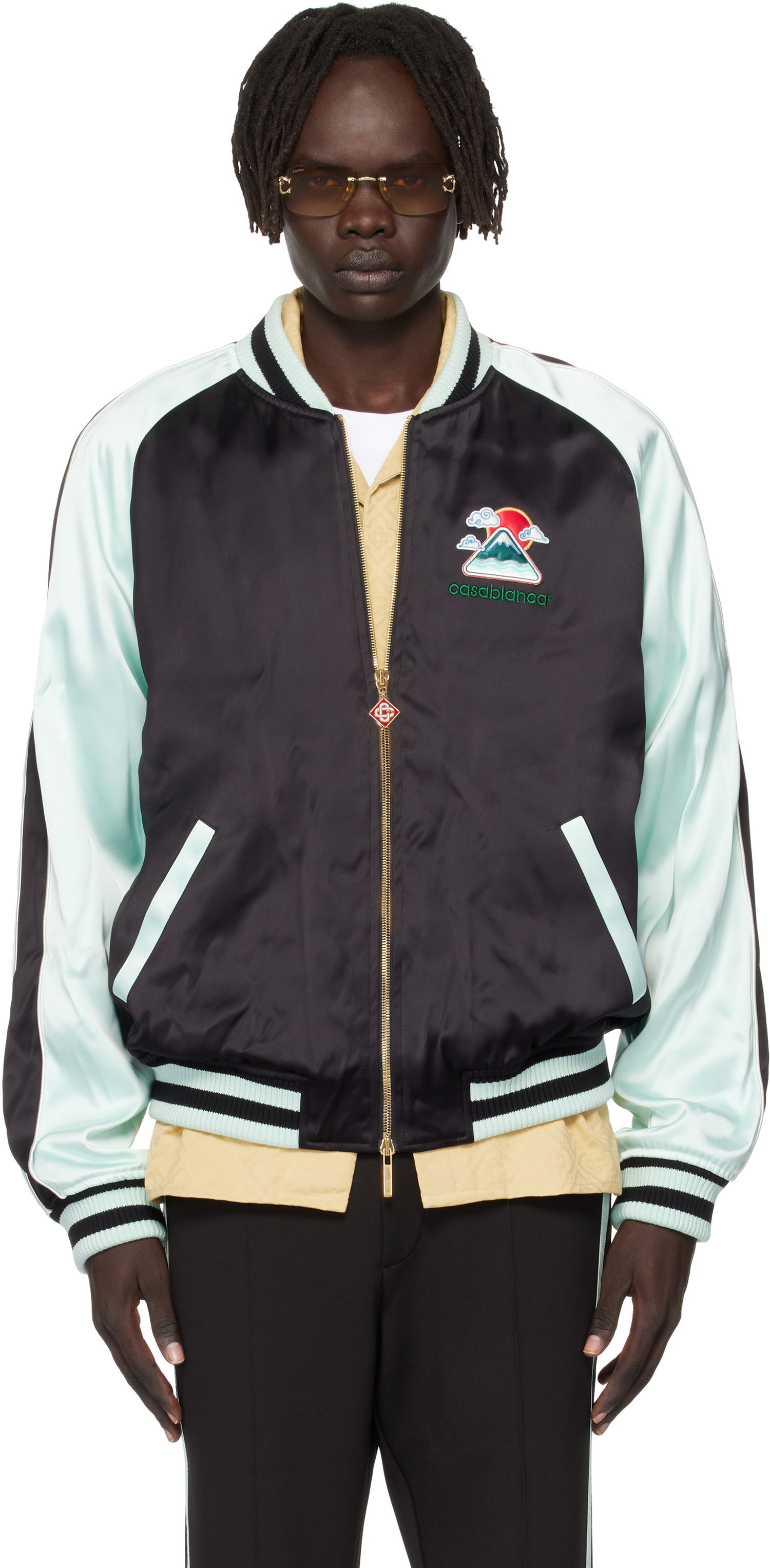 Яке бомбър Casablanca Casablanca Embroidered Satin Bomber Jacket Тюркоазено | MPF25-JK-383-01, 0