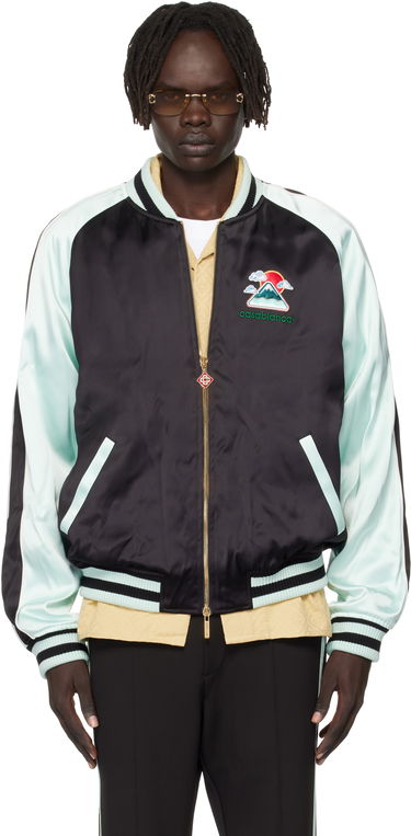 Яке бомбър Casablanca Casablanca Embroidered Satin Bomber Jacket Тюркоазено | MPF25-JK-383-01, 0