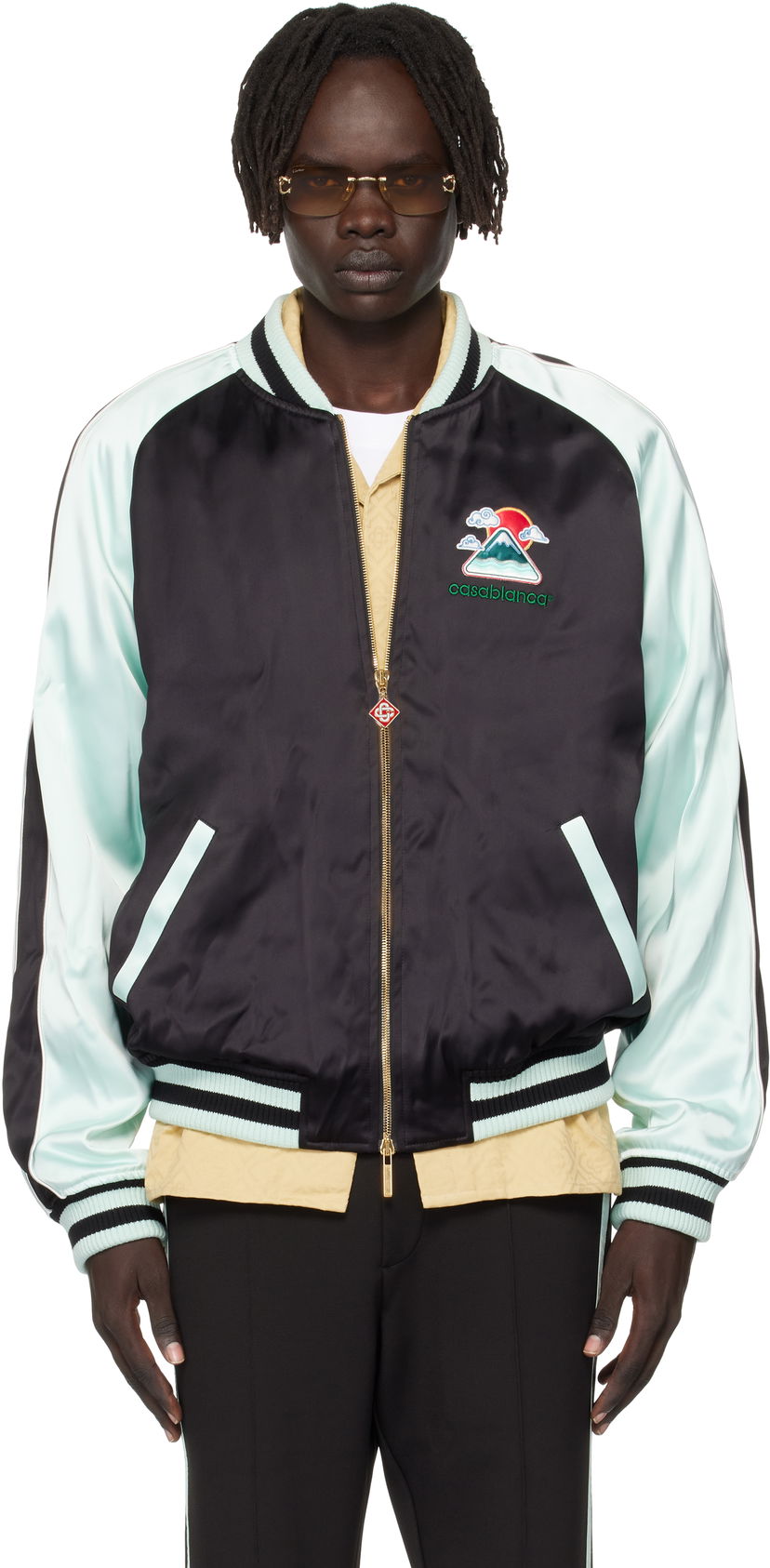 Яке бомбър Casablanca Casablanca Embroidered Satin Bomber Jacket Черно | MPF25-JK-383-01