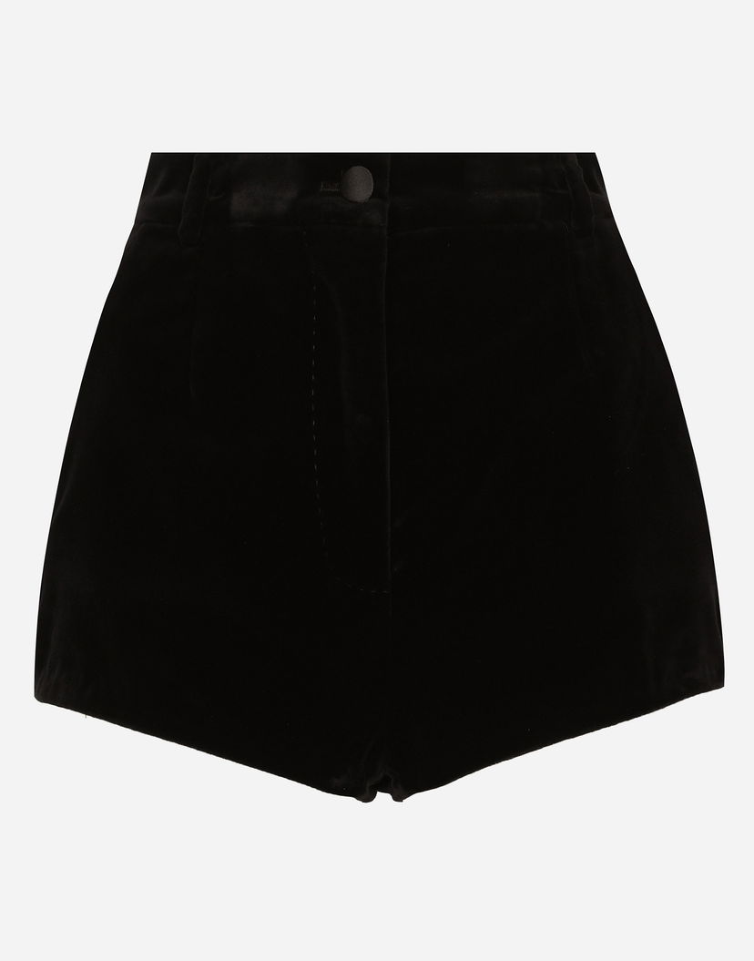 Къси панталони Dolce & Gabbana High-waisted Tuxedo Velvet Shorts Черно | FTC8HTFUVG7N0000